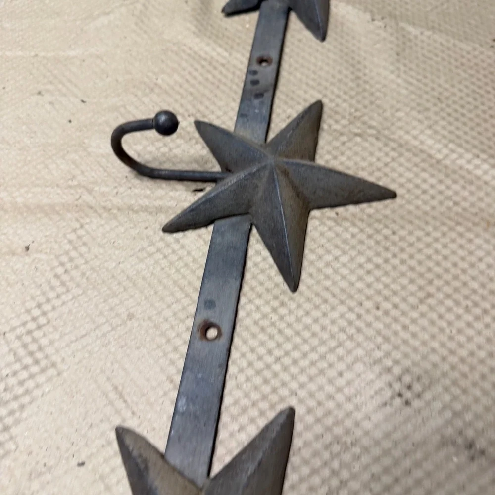 Rustic Cast Iron Texas Star Wall Hook‎ Rack 3 Hook Coat Hat Key Rack 18 inch